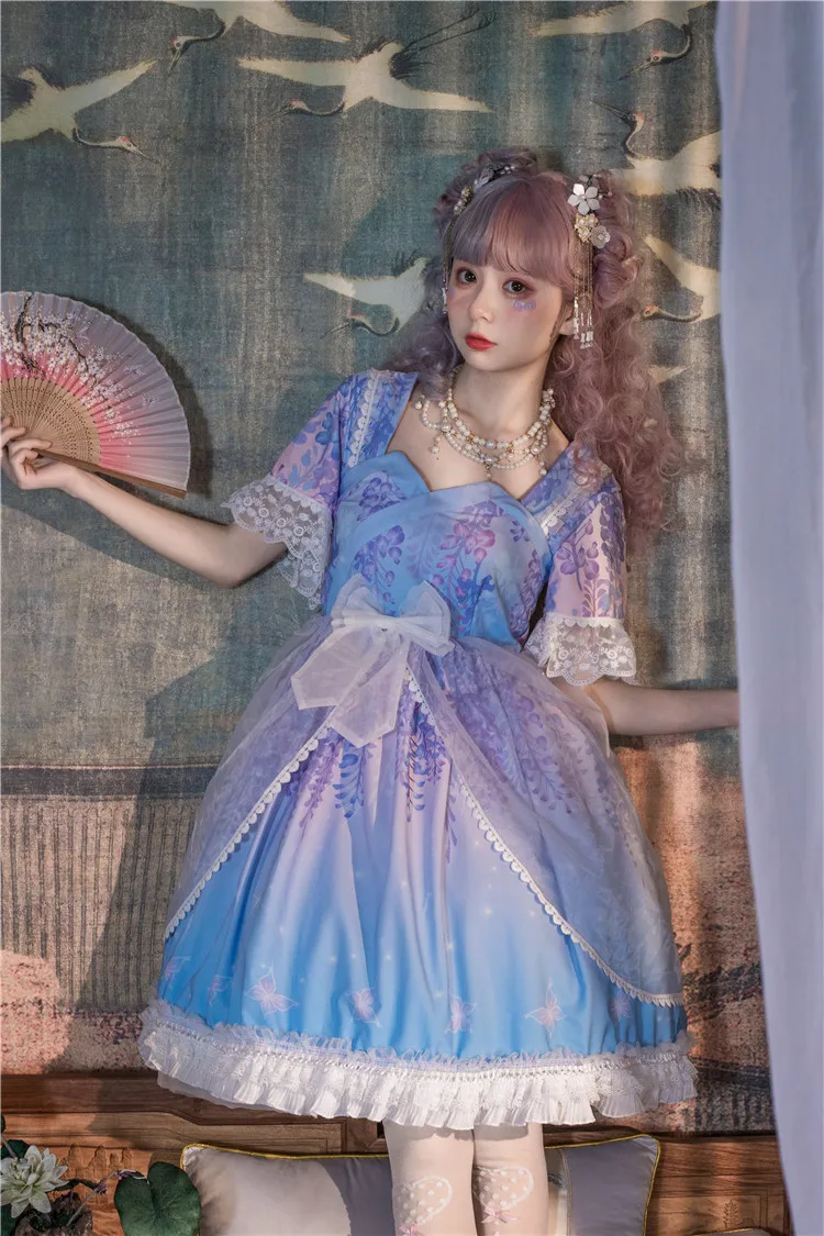 Robe lolita style Preppy pour étudiantes, rétro, douce, imprimé victorien, kawaii, princesse loli cos, gothique