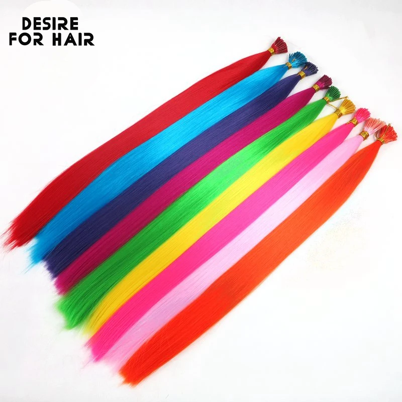 Desire for hair-extensiones de cabello sintético resistente al calor para fiesta, microanillo, 100 hebras, 22 pulgadas, 1g, color arcoíris, ombre