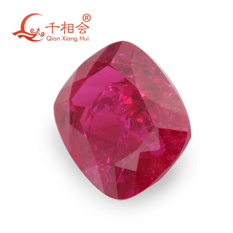 Cushion Shape Antique Elongated Red Coor Artificial Lab Created Ruby Including Minor Cracks Inclusions Corundum Loose Gem Stone
