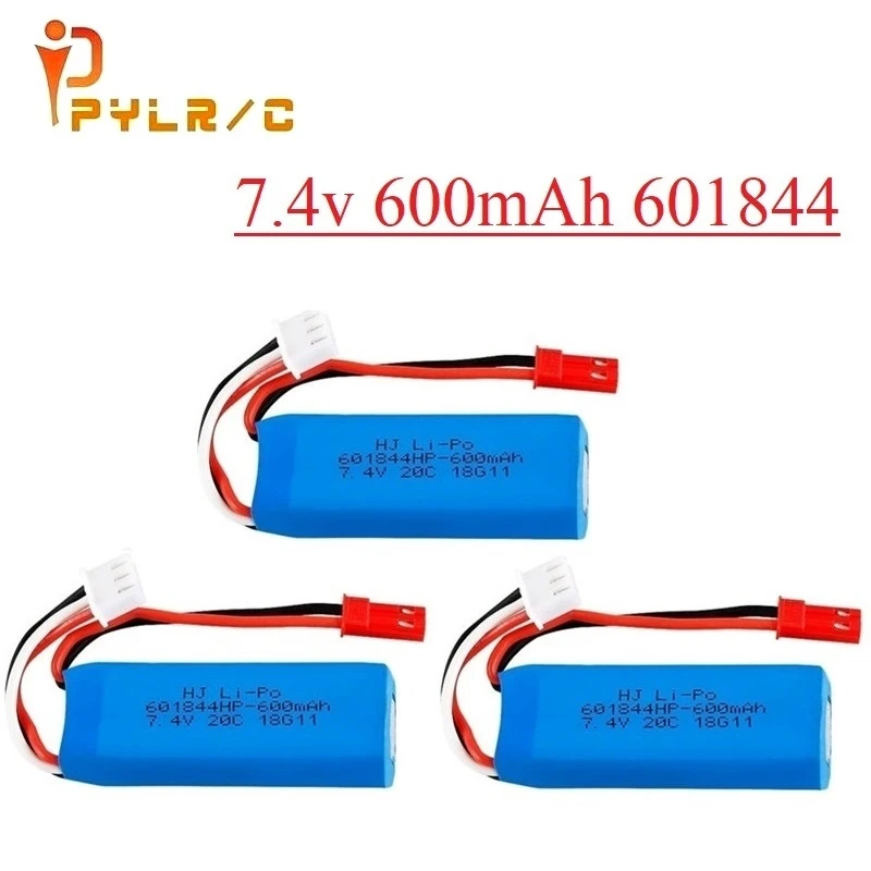 Aggiorna 7,4 V 600 mAh 601844   Batteria Lipo con caricatore USB per WLtoys K969 K979 K989 K999 P929 P939 Parti di automobili RC 2s Batteria da 7,4 V