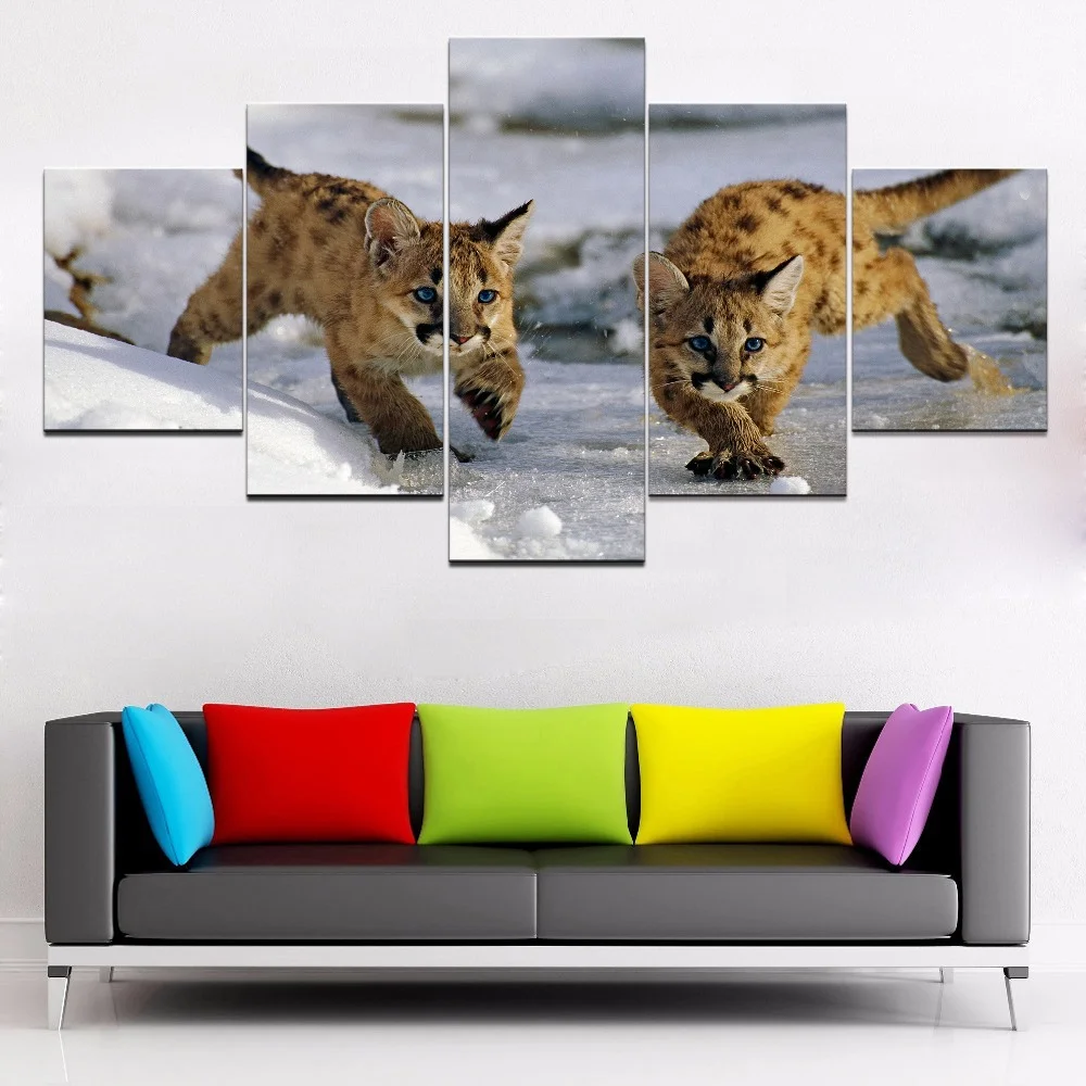 5 Piece HD Print Animal Paintings Wall Art Artwork Animal Cougar Home Decor Modern Wall Decor Canvas Painting Canvas Room