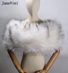 JaneVini-chal De piel sintética para mujer, elegante capa blanca para hombro, chal De boda, cálido, Bolero De Novia, Invierno 2021