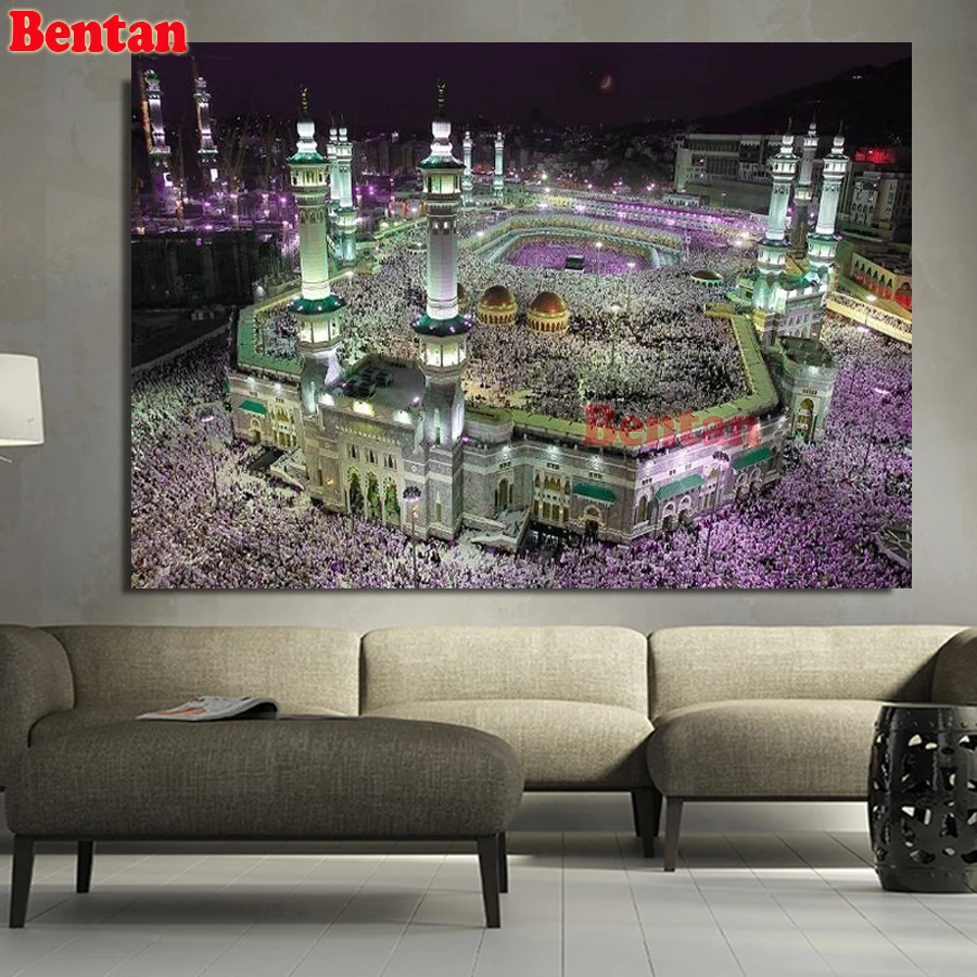 5D Diy Full Square/Round Diamond Painting Mecca Night Wiew Muslim Wall Pictures 3D Diamond Embroidery Cross Stitch Home Decor