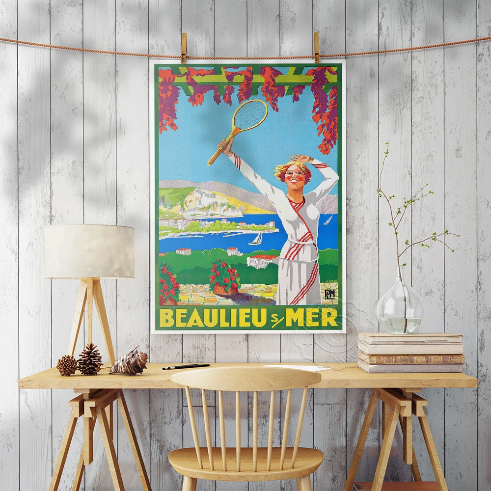 الكلاسيكية تحفيزية الرياضة الإعلان ملصق فني، 1925 خمر فيانو بوليو سور مير جدارية التنس، ويمبلدون تنس ديكور يطبع