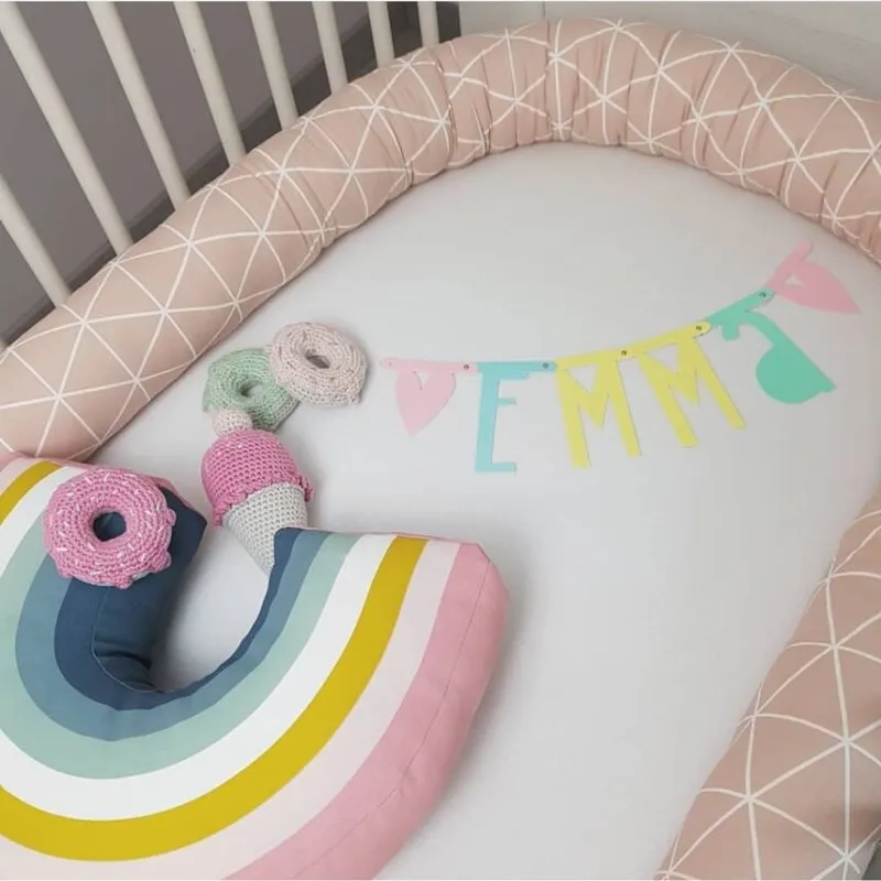 Parachoques de cama hecho a mano para bebé recién nacido, cojín largo de algodón relleno, cama de cuna, decoración protectora, 200CM