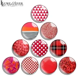 12mm 14mm 16mm 20mm 25mm 30mm 672 Red Geometry Mix Round Glass Cabochon Jewelry Finding 18mm Snap Button Charm Bracelet