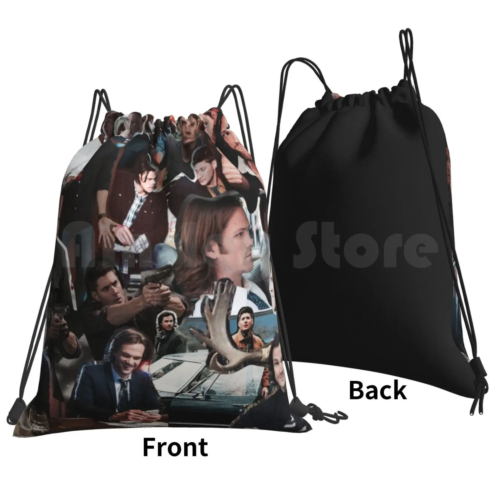 Sam & Dean Winchester / Jensen Ackles & Jared Padalecki-Supernatural Backpack Drawstring Bags Gym Bag Waterproof