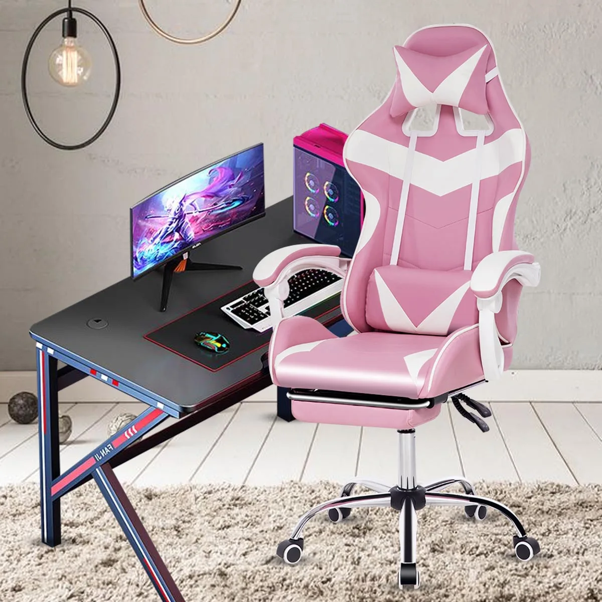 Office Computer Chair WCG Gaming Chair Pink Silla Leather Desk Chair Internet Cafe Gamer Chair Household Armchair Office Chair