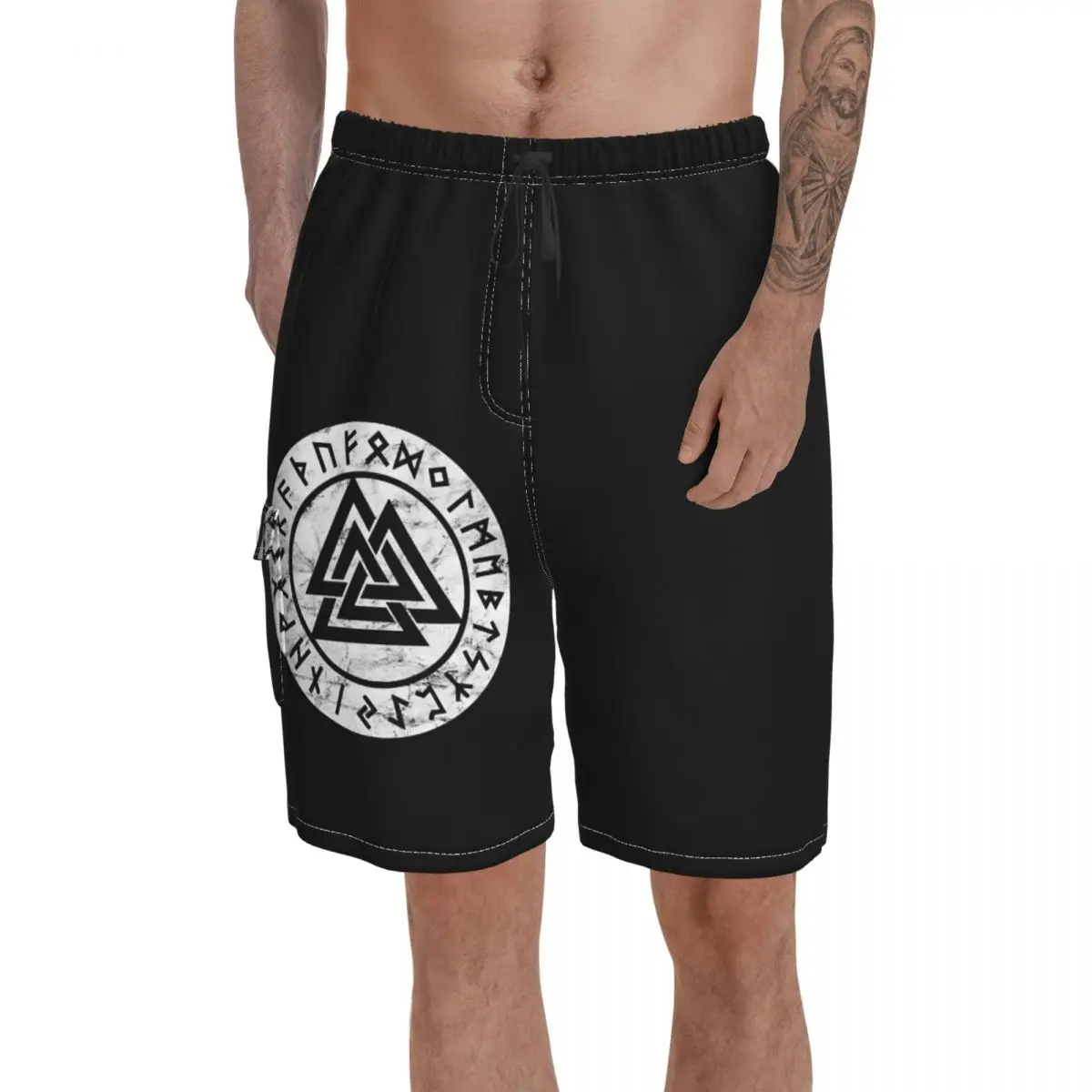 Causal Vintage Valknut Odin Symbol Vikings Runes Zipper  Vikings, Odin, Floki Breathable Quick Dry Nerd Male Shorts