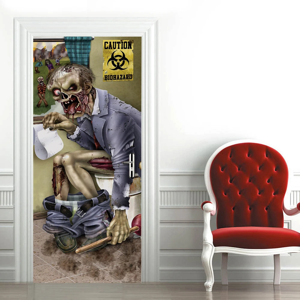 Halloween straszny 3D Vinyl dekoracja drzwi zakonnica duch zombie samoprzylepne wodoodporne wystrój domu tapety wymienny Deursticker