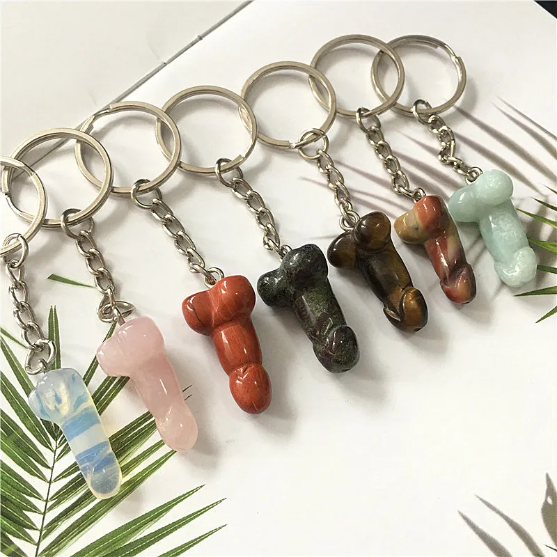 

1pcs Natural Hand Carved folk crafts polished mix color rose quartz Keychain for sale for gift