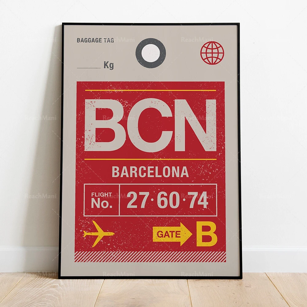 Germany flight luggage tag print, Ibiza, Rome, Las Vegas, Miami, Portugal, Ireland, Barcelona, ​​San Francisco travel posters