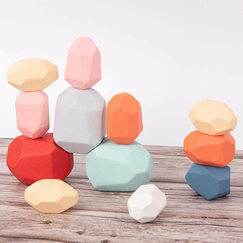 Tumi Ishi Wood Balancing Stacked Stones RAINBOW set Coloured Gems Wooden Rocks Wooden Stones Baby Building Block Montessori Toys