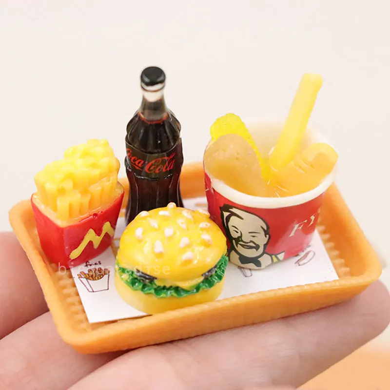 Mini Hamburger Coke Fries Miniature Fake Fast Food Play Kitchen Toys For Barbie Dolls Ob11 Bjd 1/6 1/12 Doll House Accessories