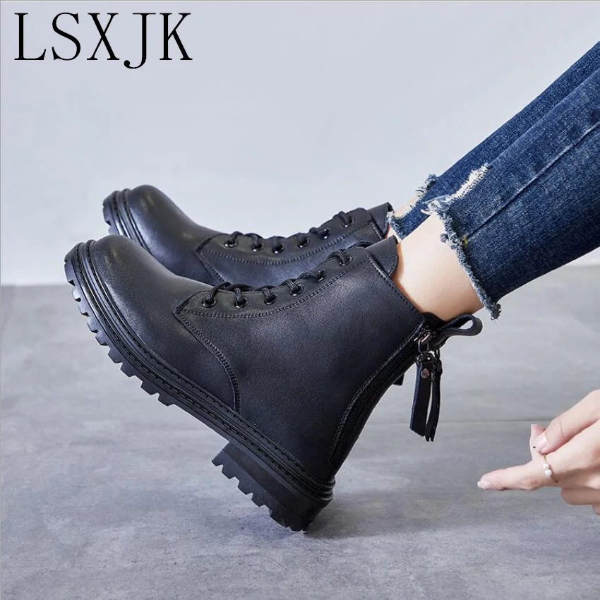 

LSXJK 2021 Autumn And Winter New Martin Boots Women's Leather British Short Boots Retro Locomotive Martin Boots