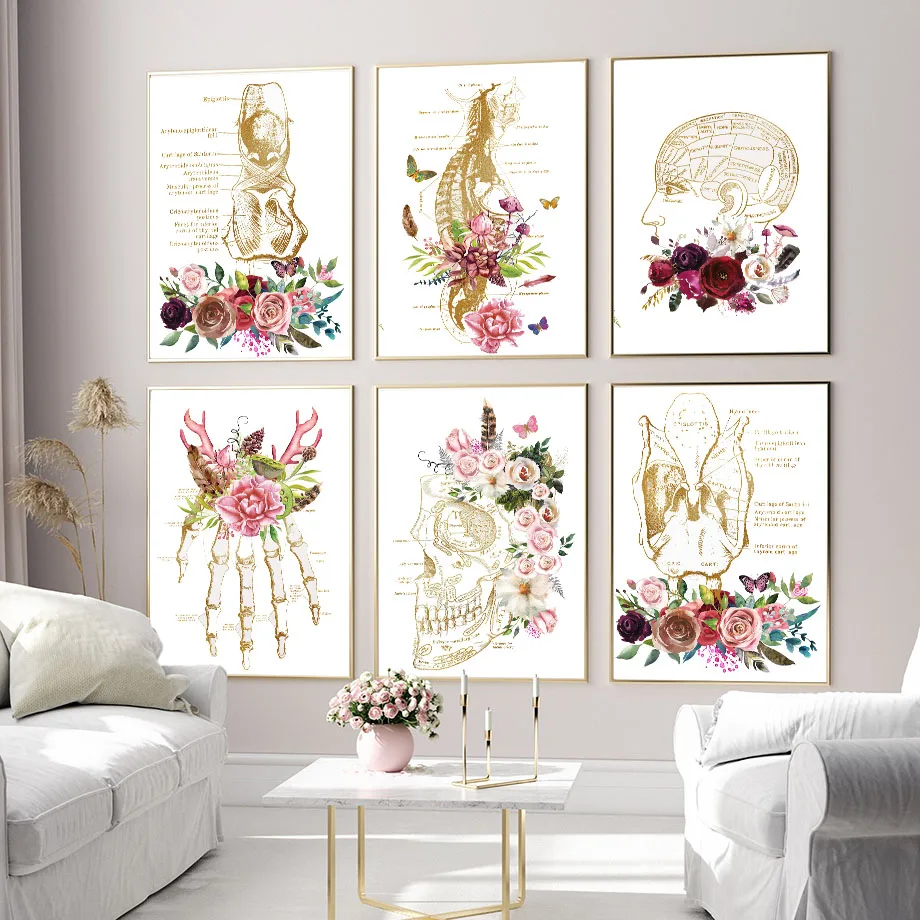 Throat Hand Skull Spine Skeleton Anatomy Educate Wall Art Canvas Painting Posters And Prints Wall Pictures For Doctor Room Decor