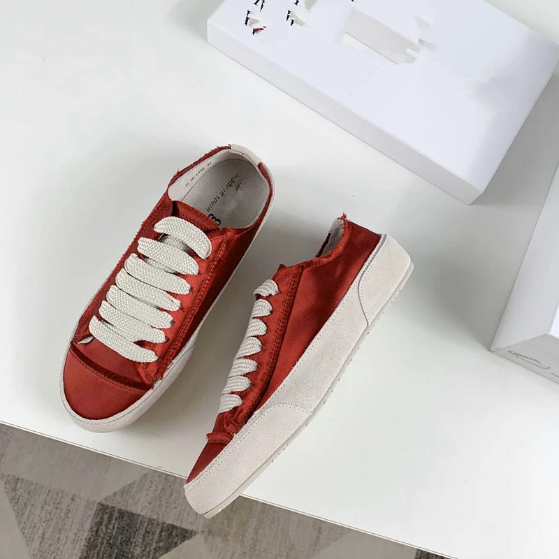 Maxdutti 2024 Women Shoes Ins Fashion Blogger High Street Vintage Silk Satin Comfort Colorful Women Shoes Sneakers Woman