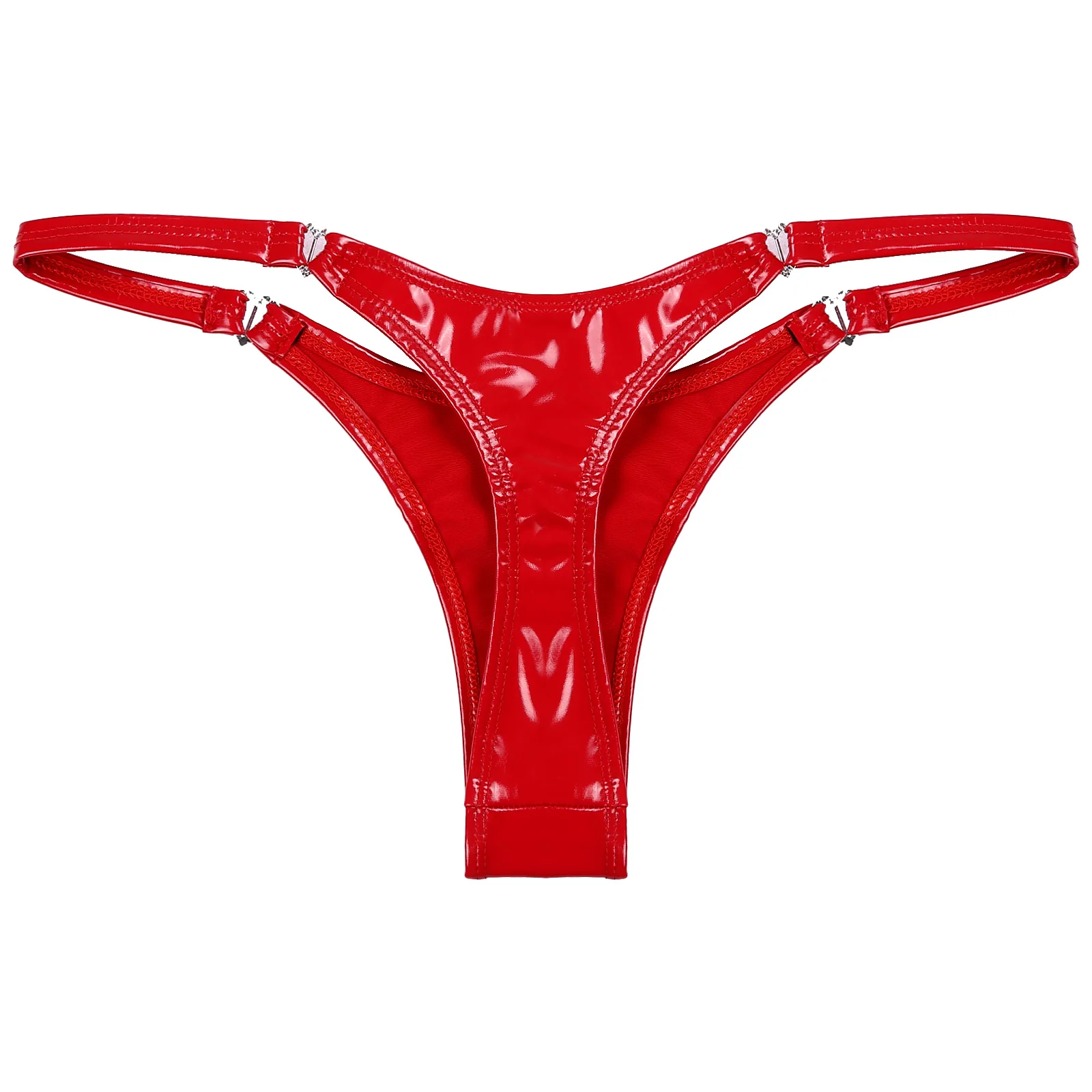 Women\'s Wetlook Latex G-string Panties Sexy Exotic Underwear Bikini Low Waist Heart Shape Brief Hot Glossy Leather Thongs Briefs