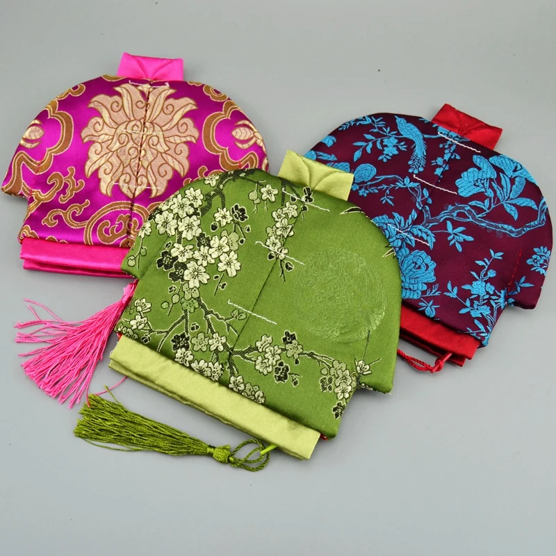 

Retro Chinese Silk Brocade Pouches, Zip Bags, Small Coin Purse, Party Favors, Jewelry Packaging, Christmas Gift, 10Pcs