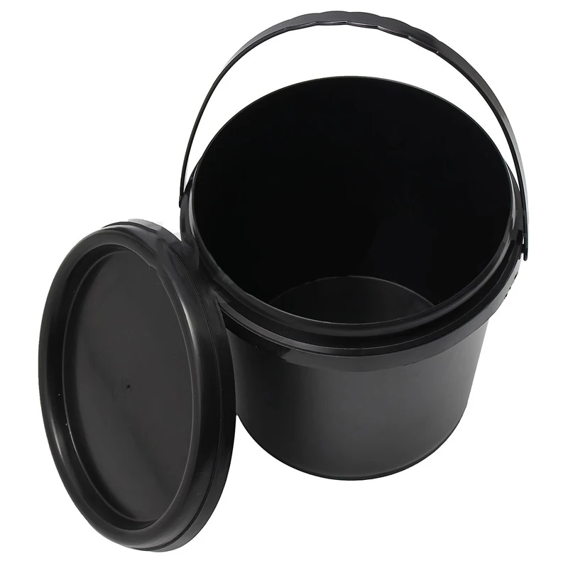 5 Litre Plastic Round Black Thick Hydroponics Bucket With Lid and Handle