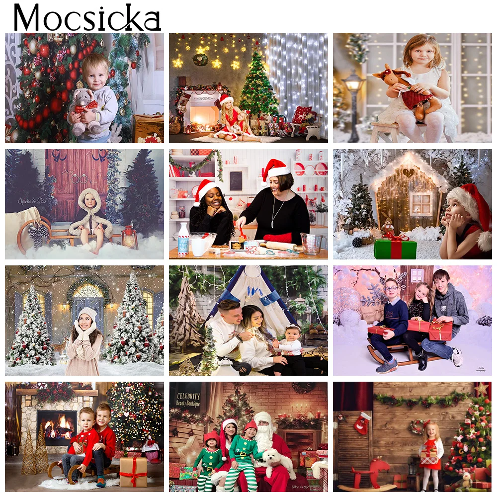 

Christmas Photography Backdrop Winter Snow Christmas Trees Living Room Background Decorations Fireplace Birthday Portrait Photo