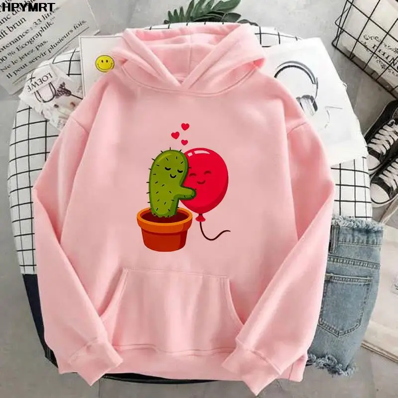 Funny Cactus balloon Printing Hoodies Women Hipster Sweatshirt Hooded Aesthetic Hoodie Ladies Clothing Female Hoodie Pullovers