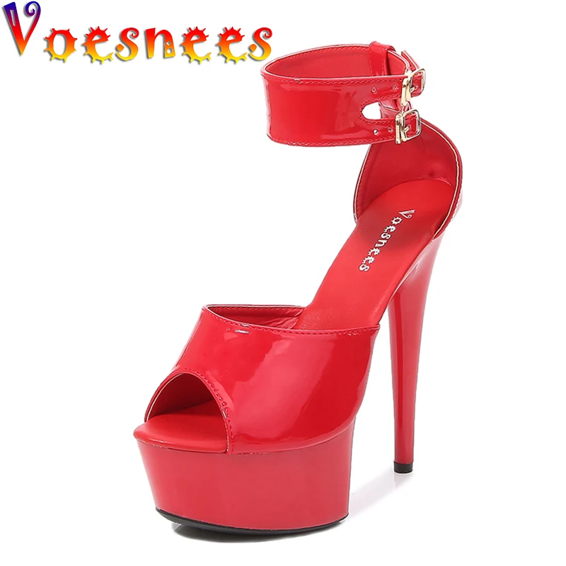 Voesnees Brand Women Shoe Party Stripper Heels Gladiator Heels Patent Leather Thin Heels Pole Dance Shoes High-heels Sandals