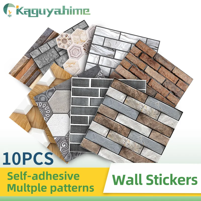 KPS 10Pcs/Lot 3D Wallpaper Stone Self-Adhesive Wall Stickers Pattern Waterproof Brick For Kitchen Living Room Home Decoration