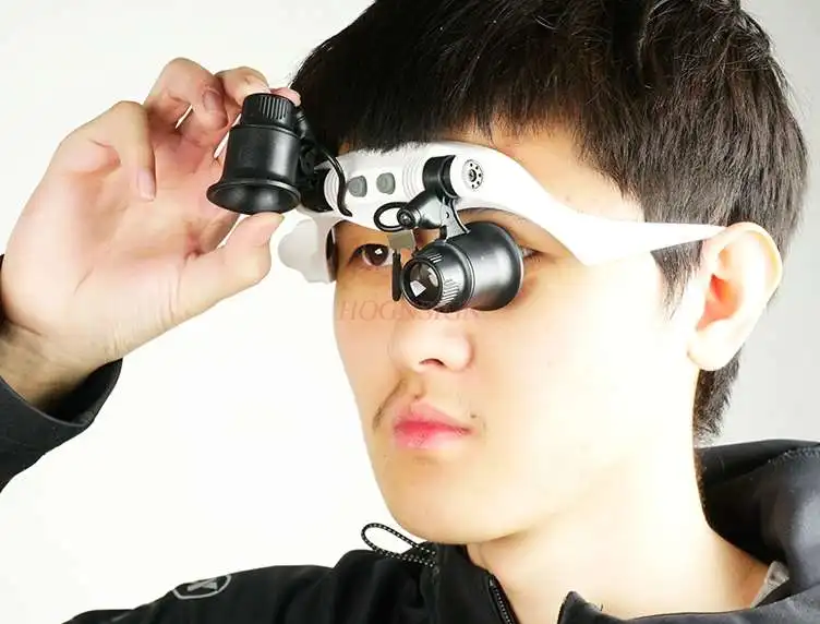 magnifying equipment  Glasses-type magnifying glass with lamp led 10 times 15 times 20 times 25 times inspection