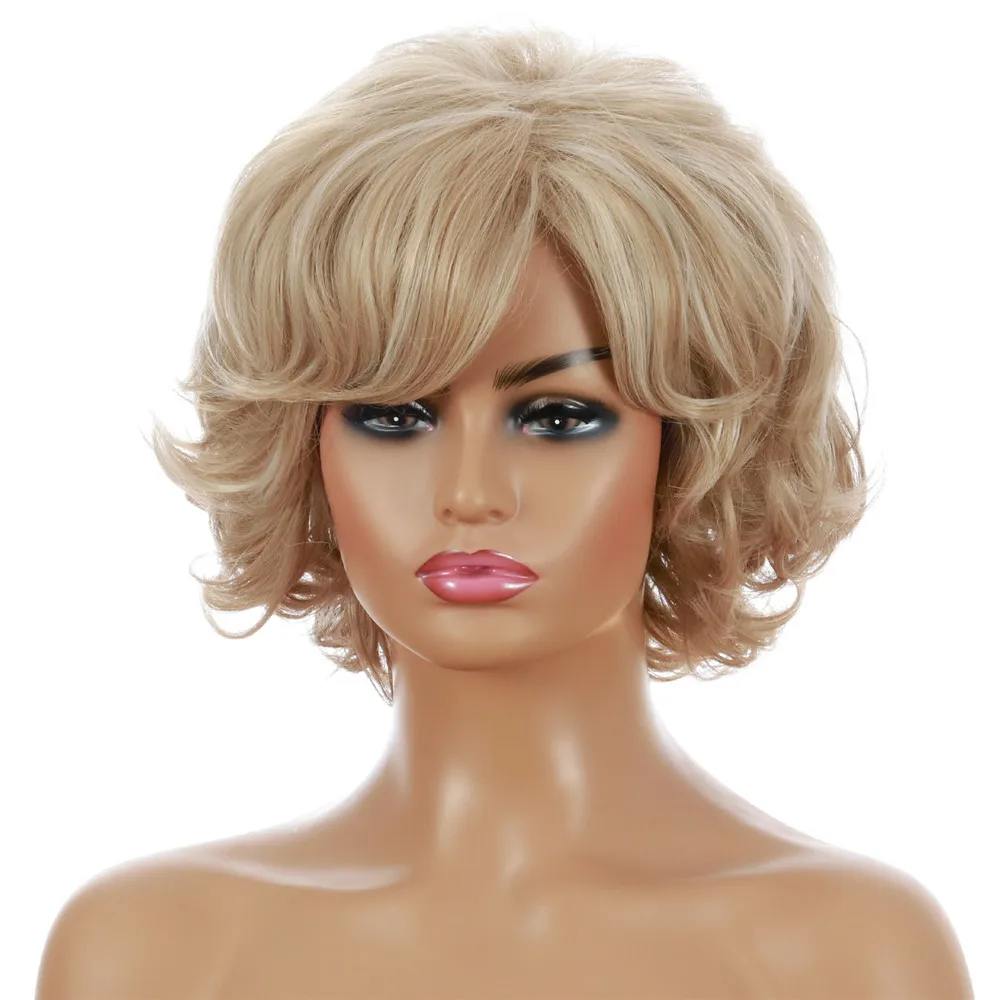 Short Blonde Nature Wavy Synthetic Wig Heat Resistant Fiber Wig With Bang Nature Looking Wig For Women Daily Party Use