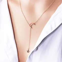 New Fashion Star Hollow Moon Pendant Chains Necklaces For Women Adjustable Gold Color Chains Collares Party Jewelry Gift NB319