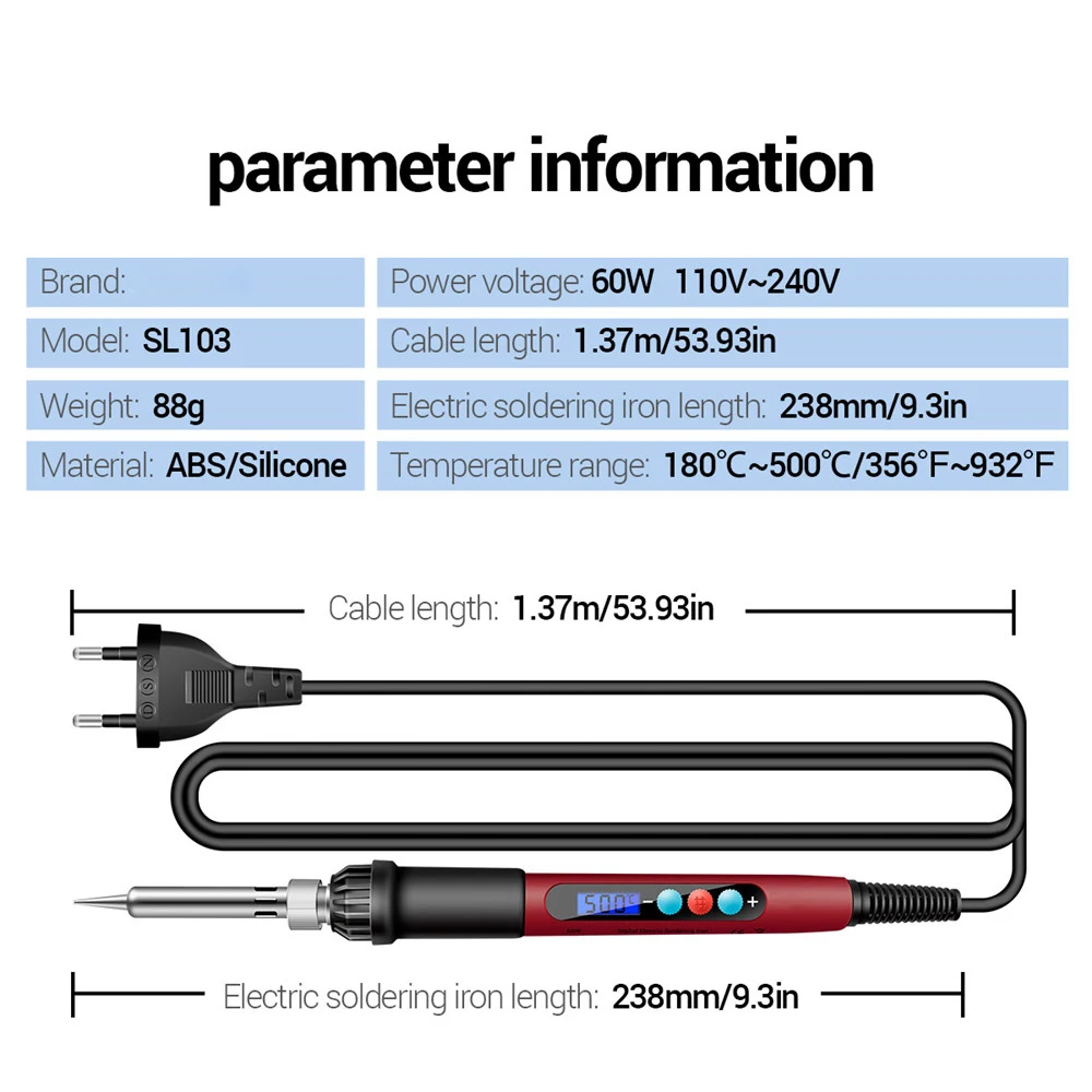 60W 220V  Welding Tool Ceramic Heater Temperature Adjustable Soldering Tips Rework Digital Electric Soldering Iron Kit Set