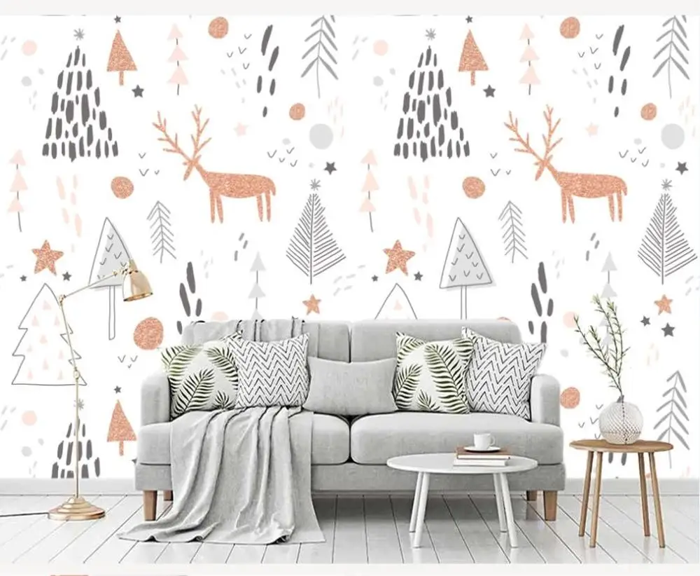 XUE SU Custom large murals / wallpapers / hand-painted children's room elk trees background wall