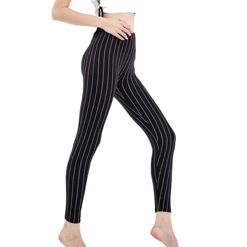 Stripe Printed Leggings Black White Push Up High Waist Leggins Sexy Summer Women Pants Sport Tights Workout Elastic Fitness