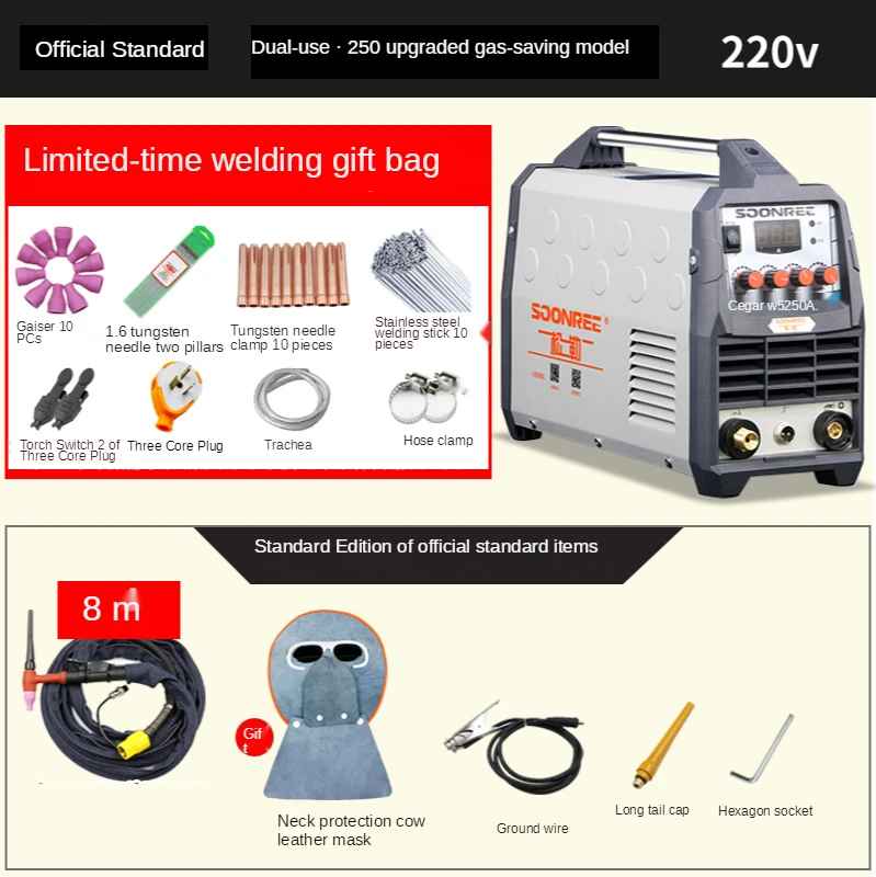 Portable Tig Welder 220V Power WS-200A 250A Pulse Tig Arc 2 In 1 Professional Tig Argon Gas Welding Tig Welding Machine