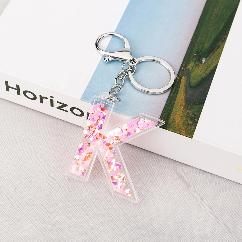 1PC Women Keychains  Glitter Hollowed-out  26 Words Handbag English Letter Keyring  Charms