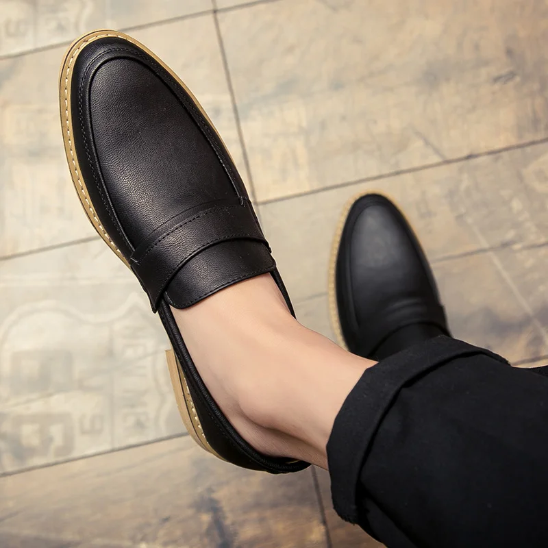 Black Men รองเท้า Loafers รองเท้าหนังแท้ SLIP-ON รองเท้าแตะลำลองรองเท้าผู้ชายรองเท้าแฟชั่นผู้ชายขับรถรองเท้า Zapatos de Hombre