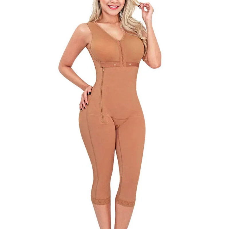 Shapewear Women Tummy Control Full Body Shaper Butt Lifter Thigh Slimmer Bodysuit Side Zipper Breast Support Long Post Surgery