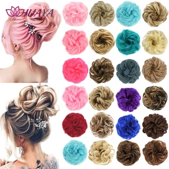 HUAYA sentetik kıvırcık çörek Chignon saç parçaları elastik kabarık Chignon kabarık dağınık Scrunchies saç topuz kadınlar için