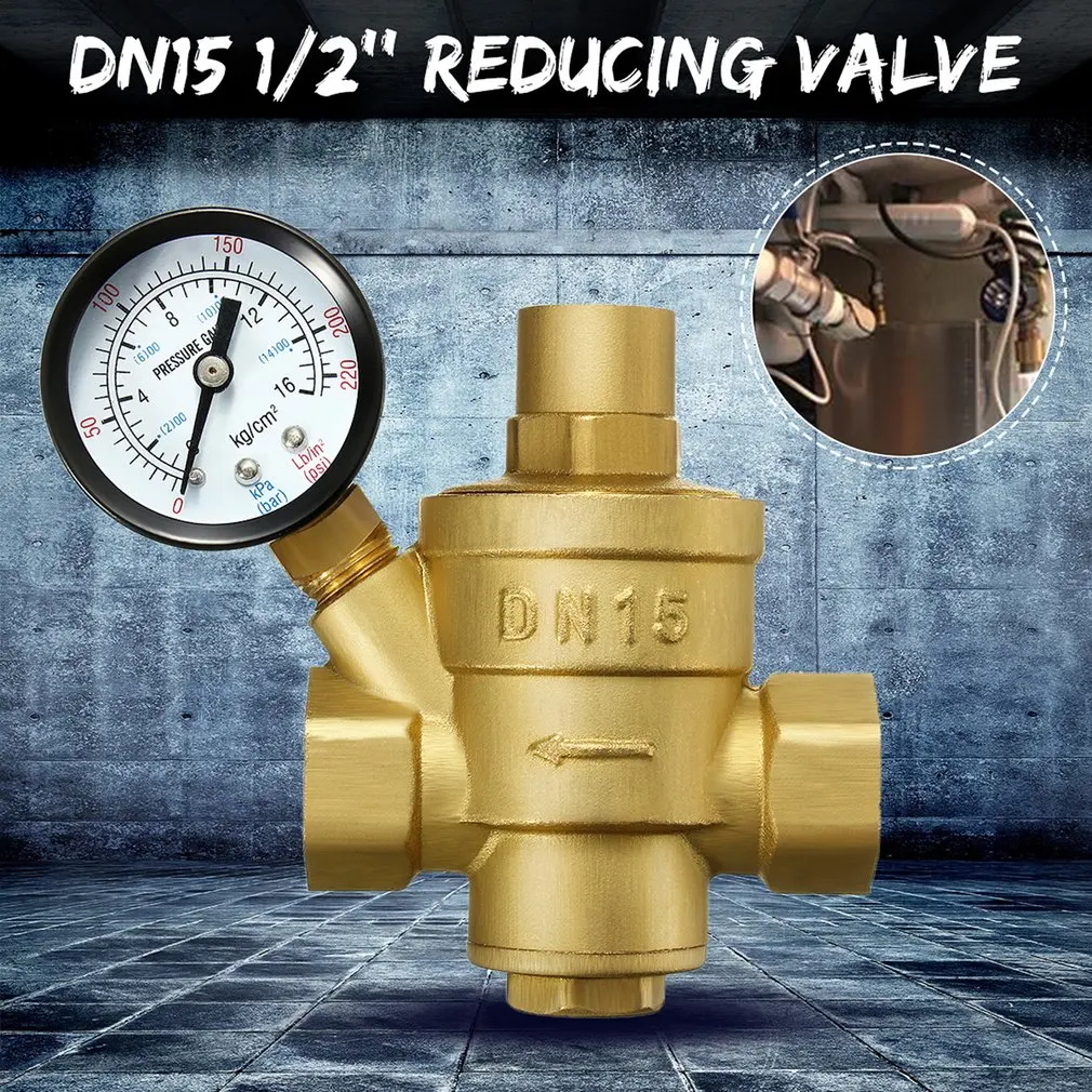 

DN15 Brass Water Pressure Reducing Maintaining Valve , 1/2"Flow Control Adjustable Brass Regulating Relief Gauge