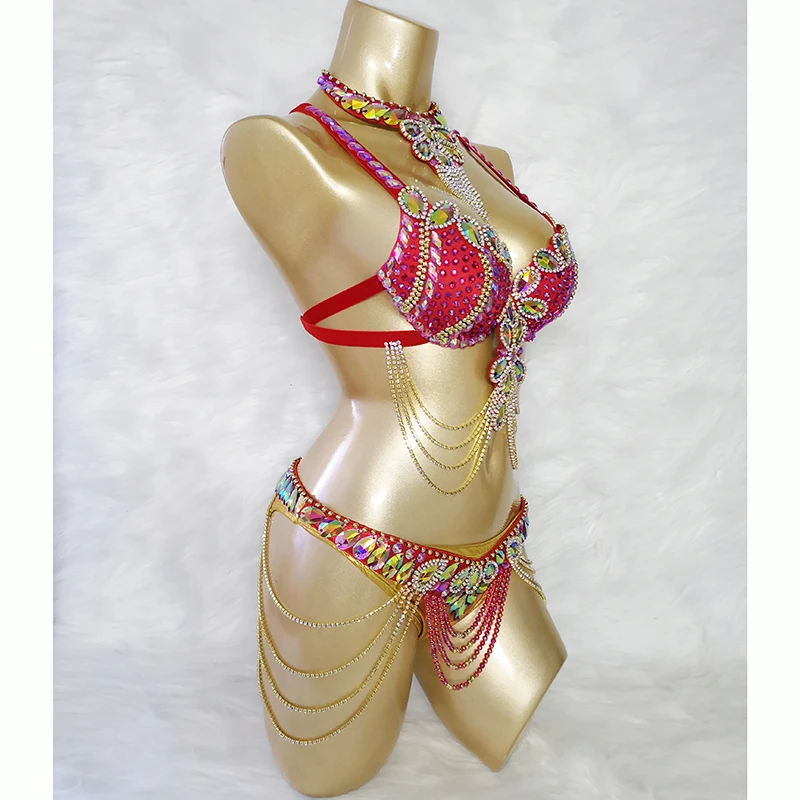 New Stage Wear Sexy Samba Carnival Handmade Belly Dance Costume Suit For Women Beaded Bra&Belt Set Party Rave Dancing Outfit 028