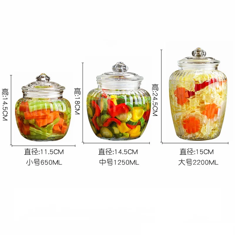 New Chinese style creative glasse pickle jar kitchen sealed jar transparent large glasses bottle food seasoning tea storage jar