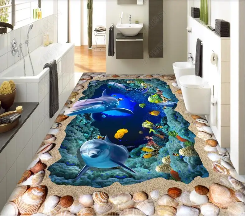 

custom dolphin wall papers home decor self adhesive flooring Living room bedroom vinyl floor mural wallpaper 3d photo wall mural