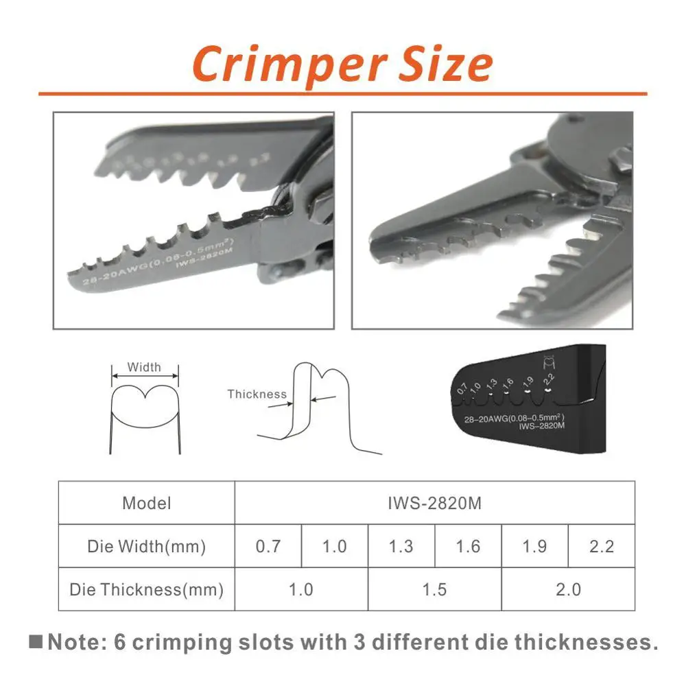 IWS-2820 Terminal Crimping Tools for JAM Molex Tyco JST Terminal and Connector 0.08-0.5mm²（28-20AWG）IWISS Mini Crimper pliers