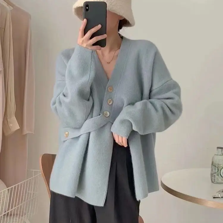 Blends Korean Temperament Fashion Autumn Spring V Neck Long Sleeve White Wool Coat Women Belt Fashion Jacket