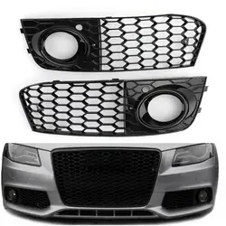 for Audi A4 B8 RS4 2009 2010 2011 2012 Honeycomb Mesh Fog Light Open Vent A4 Grille Intake Cover 8KD807682 8KD807681 Grill Parts