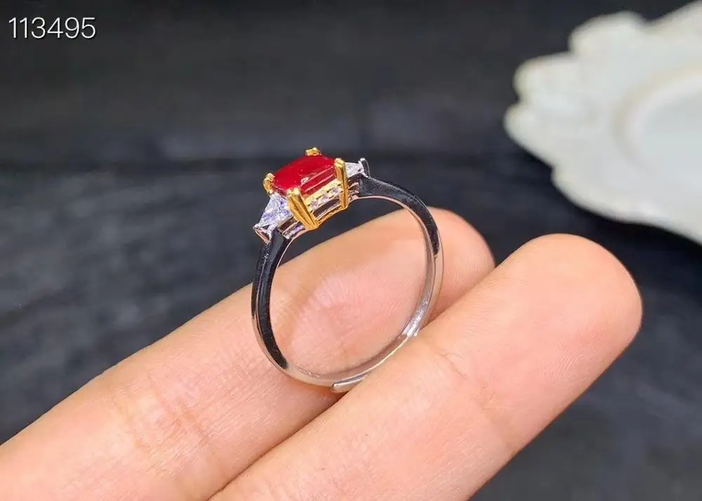 KJJEAXCMY fine jewelry 925 sterling silver inlaid natural adjustable ruby new Female  Girl Miss Woman  ring lovely