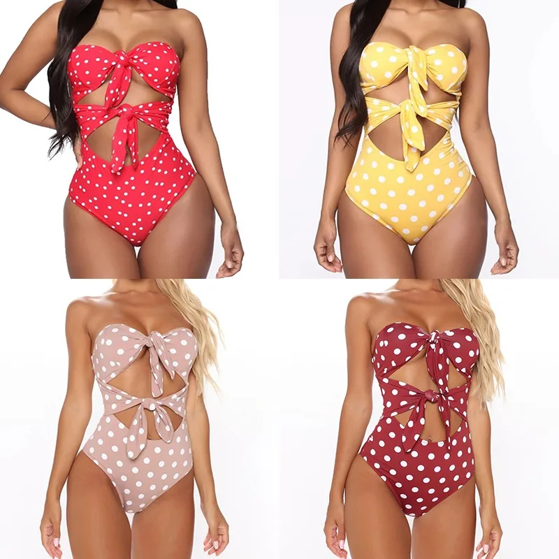 الأوروبية والأمريكية مثير يندبروف ملابس السباحة بيكيني النساء Vintage فتحة الأشرطة القوس العميق الخامس الظهر ناضجة الرياح السيدات بيكيني
