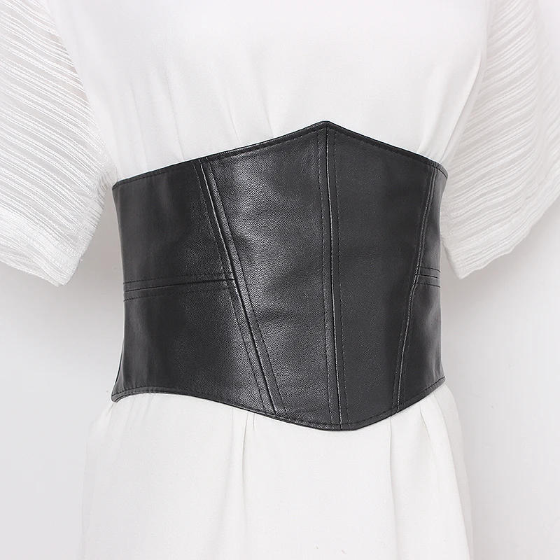 Plus Size Elastic Soft Pu Leather Corset Belt Female Waist Sweater Belts For Women Stretch Dress Cummerbunds Wide Big Waistband