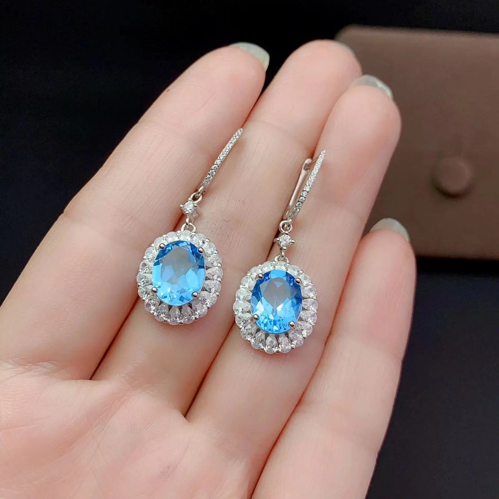 Natural Topaz Earrings. The latest design. Large grained Topaz 3 carat women's Earrings 925 Sterling Silver